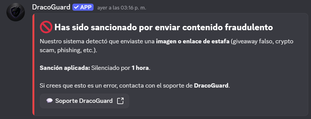 DracoGuard - Sanción por contenido fraudulento