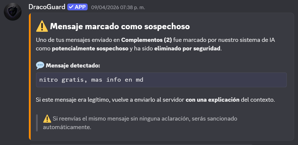 DracoGuard - Mensaje marcado como sospechoso